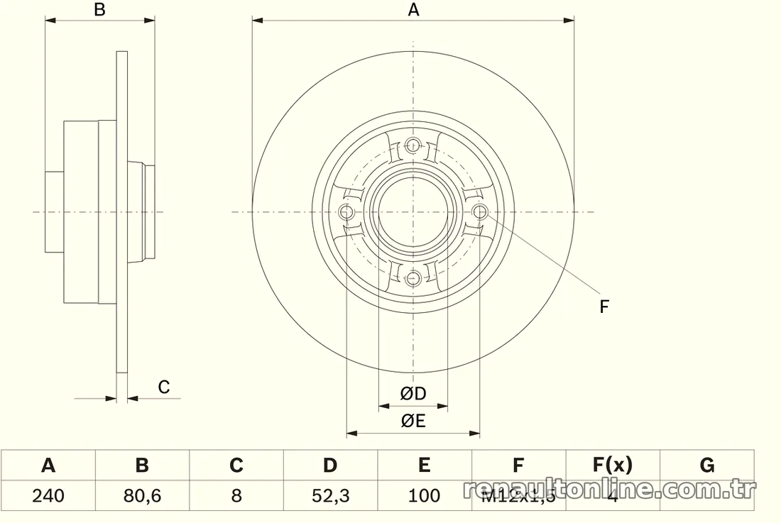 BOSCH 0986479007 Fren Disk Ayna - BOSCH - 0986479007