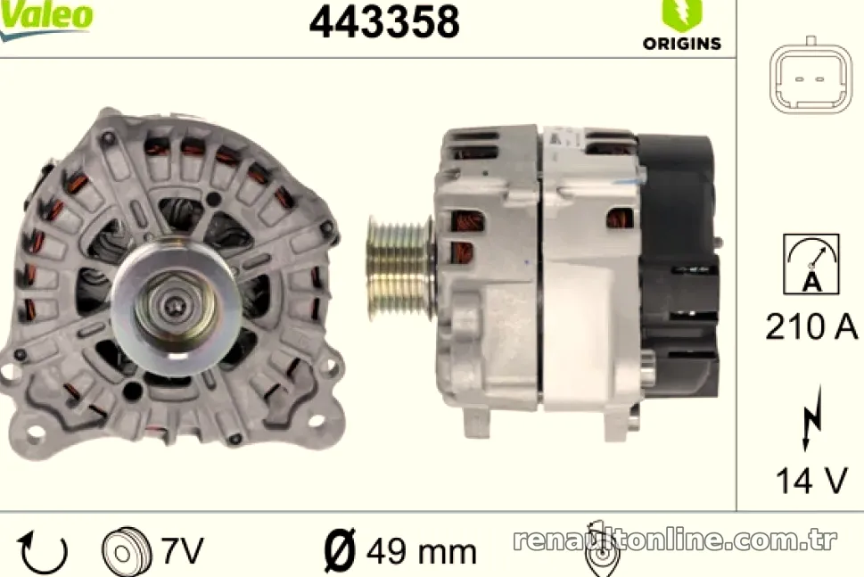 ALTERNATOR 14V 210 A 7 KANAL KASNAKLI ESPACE IV - Valeo - VALEO 443358