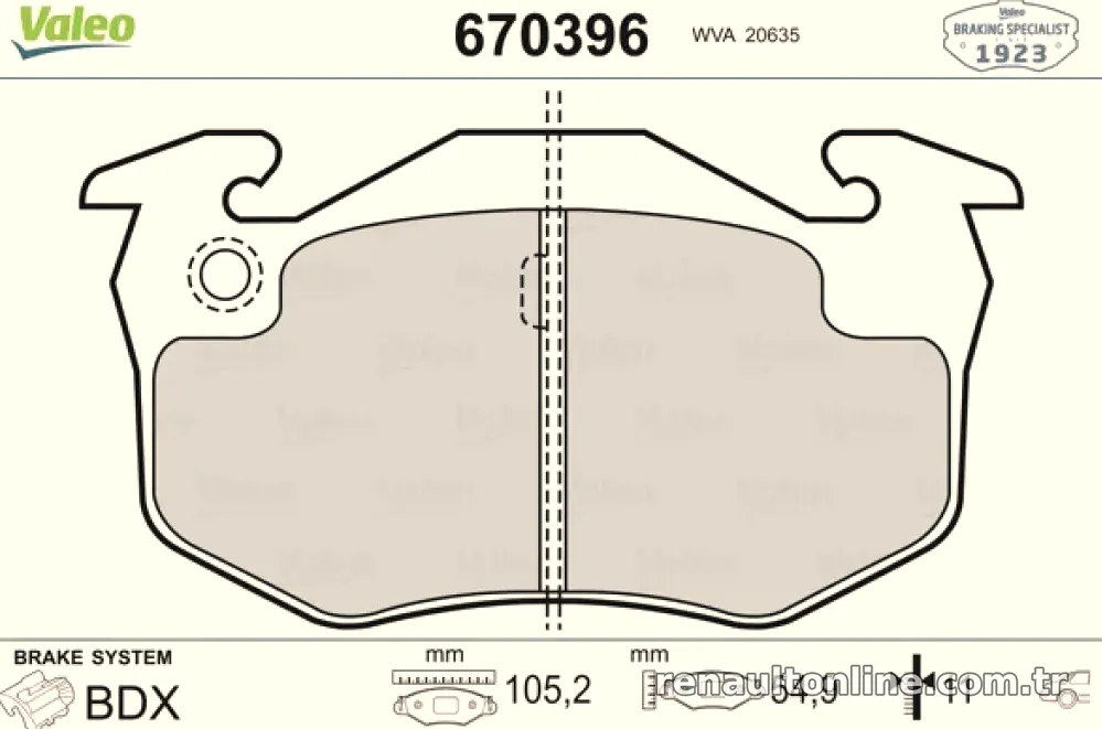 ARKA FREN BALATASI CLIO III MEGANE 2,0 16V P306 1,8 16V - Valeo - VALEO 670396