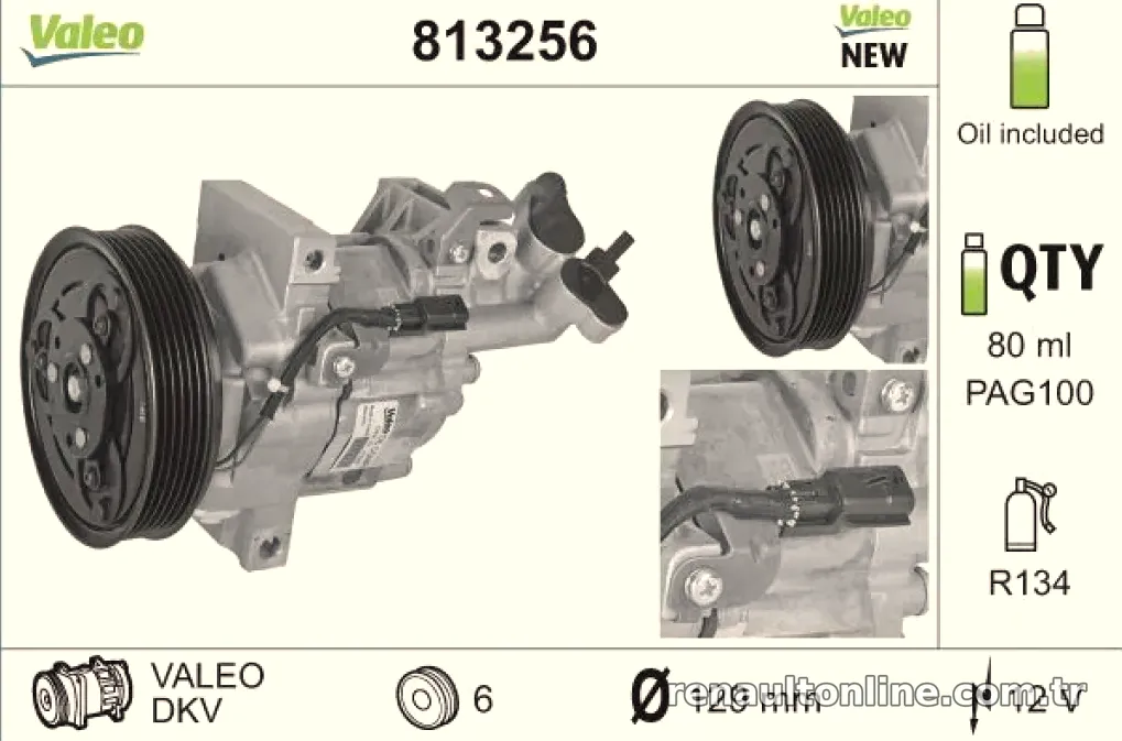 KLIMA KOMPRESORU LOGAN SANDERO LODGY DUSTER FLUENCE 1,5 DCI K9K 08> - Valeo - VALEO 813256