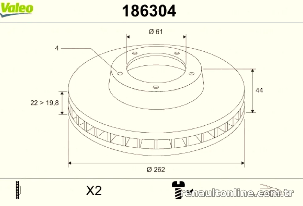 ON FREN AYNASI (DISKI) HAVALI LAGUNA I MEGANE I SAFRANE 1,6 / 1,8 / 1,9 / 2,0 - Valeo - VALEO 186304