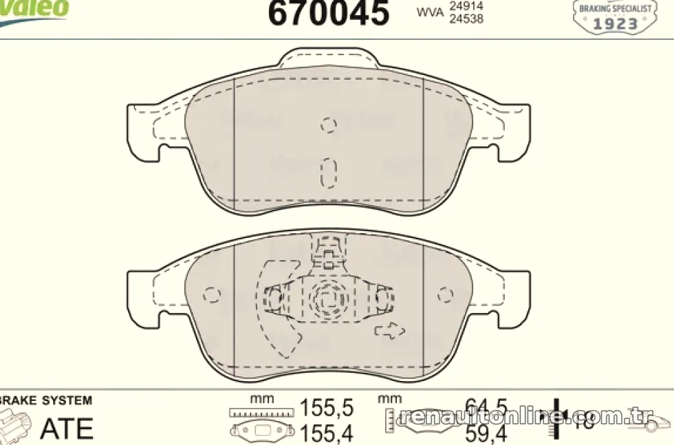 ON FREN BALATASI FLUENCE MEGANE III SCENIC III 1,5DCI / 1,6I / 1,9DCI 09> - Valeo - VALEO 670045