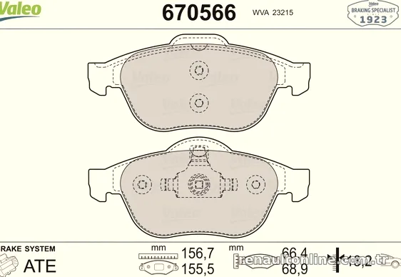 VALEO 670566 Fren Disk Balata - VALEO - 670566