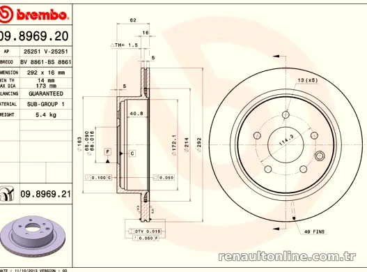 BREMBO 09896920 Fren Disk Ayna - BREMBO - 09896920