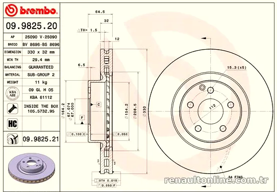 BREMBO 09982521 Fren Disk Ayna - BREMBO - 09982521