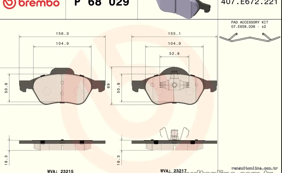 BREMBO P68029 Fren Disk Balata - BREMBO - P68029